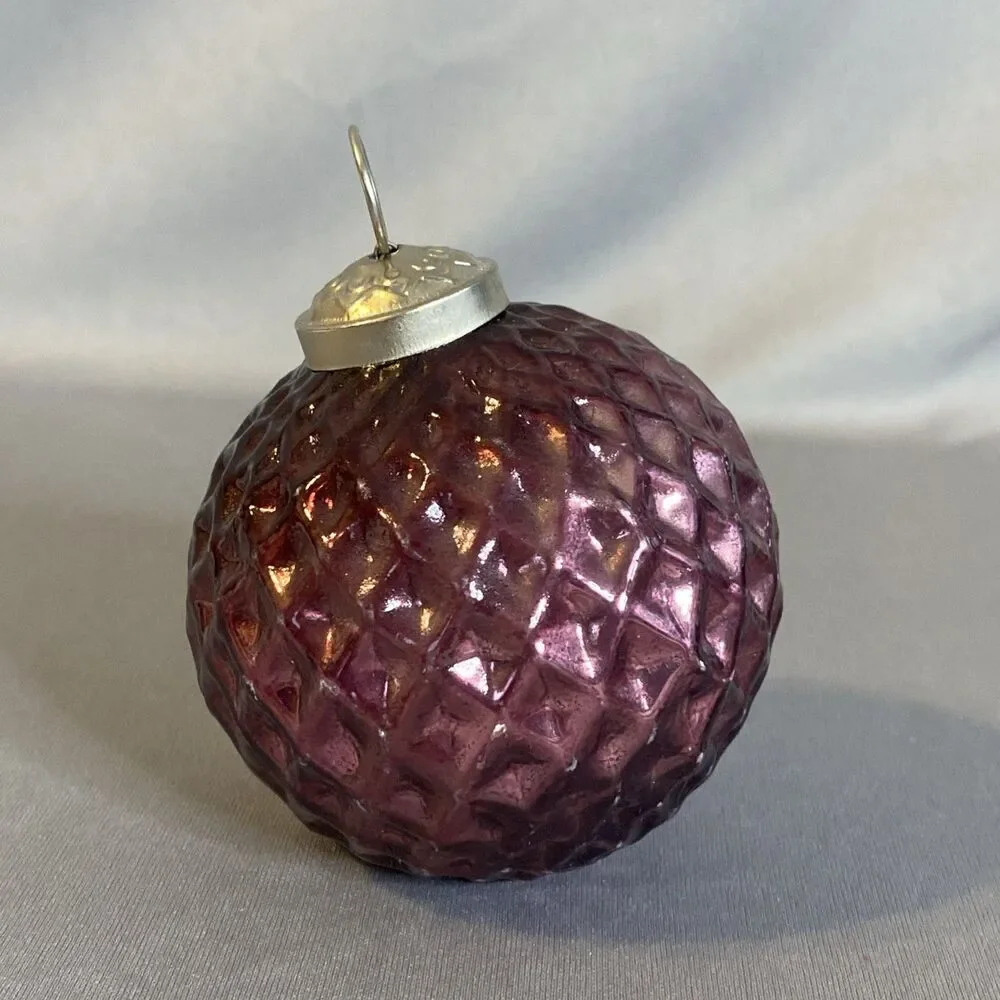 Kugel Inspired Blown Glass Ball Ornament Purple Diamond Quilted  Christmas Decor